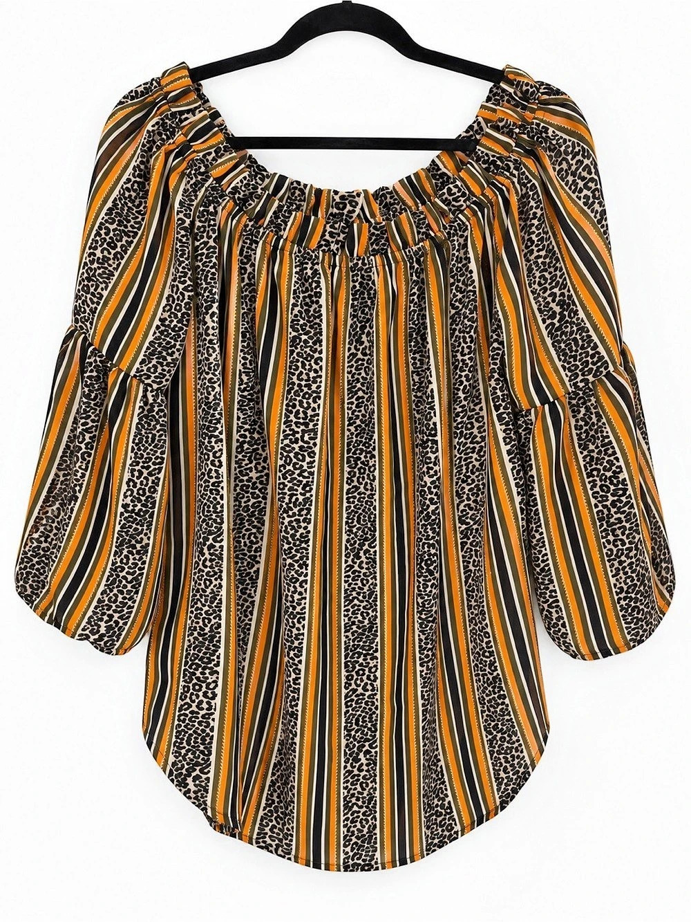 Ashley Stewart 18/20 Plus Size Leopard Stripe Off Shoulder Boho Blouse Tunic